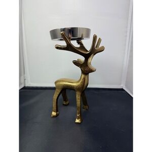 Gold tone brass reinDeer Tea Light Candle Holder Tabletop Decor Accent Christmas
